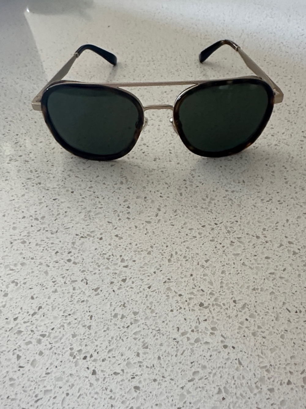 Vuarnet Tortoiseshell-Trim Sunglasses with Dark Green Lenses